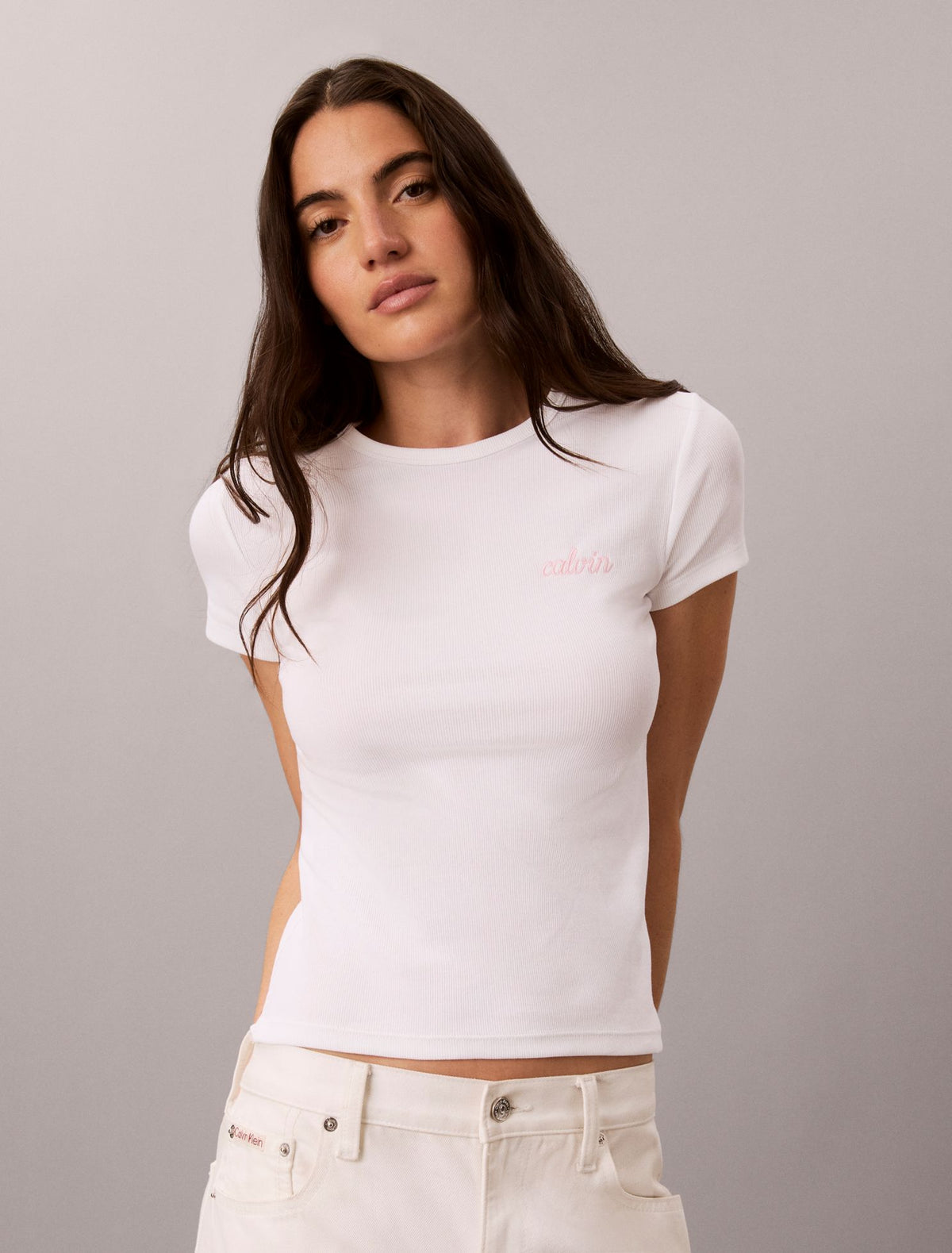 Contour Rib Logo Graphic Slim T-Shirt - Calvin Klein Women