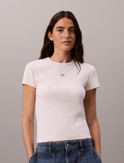 Woven Monologo Rib Tee - Calvin Klein Women