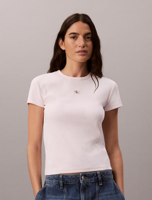 Woven Monologo Rib Tee - Calvin Klein Women
