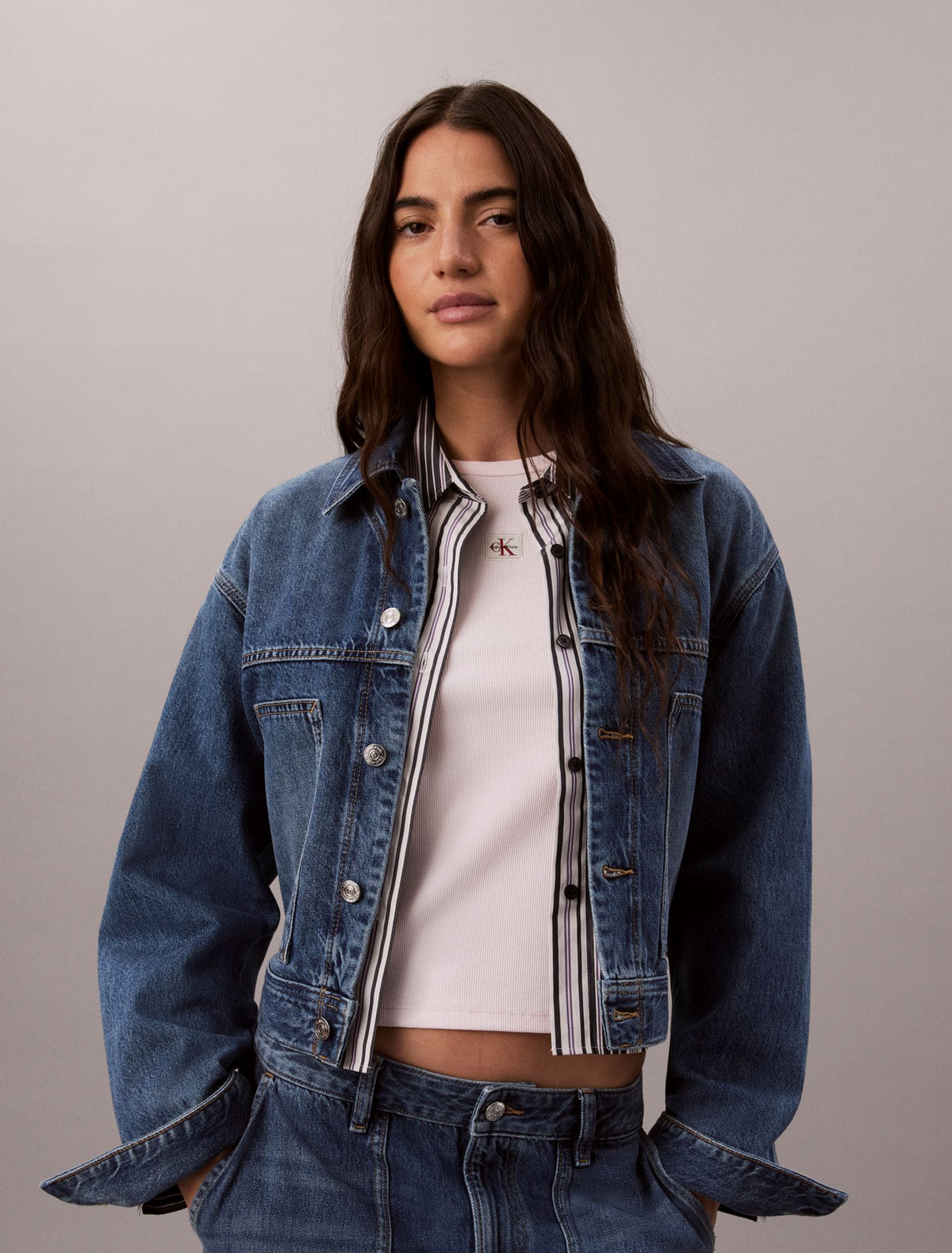 Woven Monologo Rib Tee - Calvin Klein Women