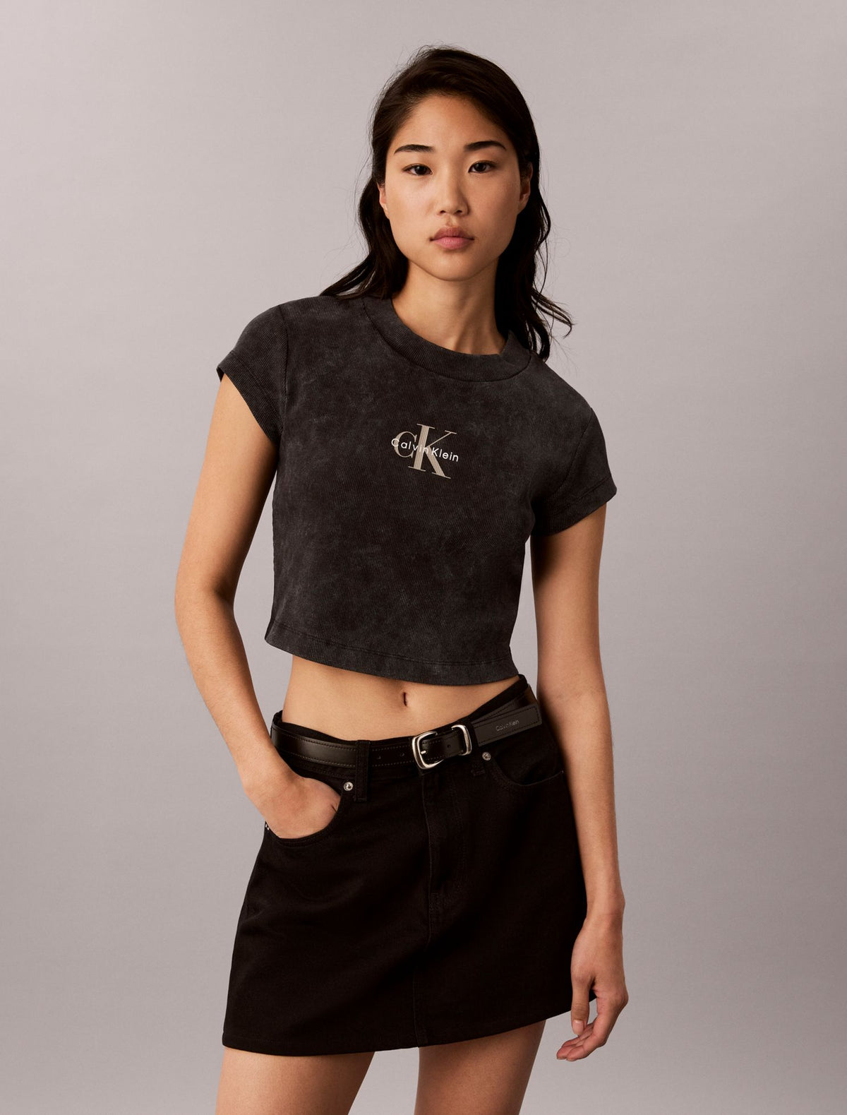 Monologo Rib Acid Wash Baby Tee - Calvin Klein Women