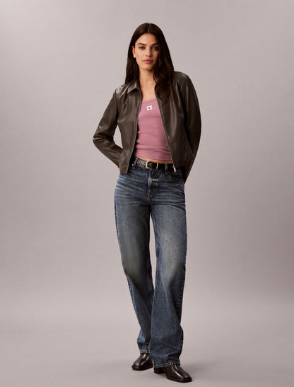 Woven Monologo Rib Long Sleeve Tee - Calvin Klein Women