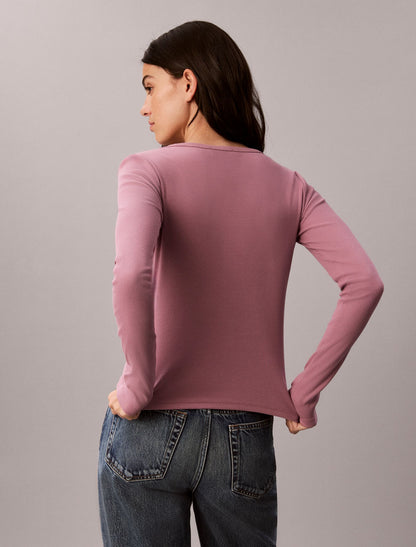 Woven Monologo Rib Long Sleeve Tee - Calvin Klein Women