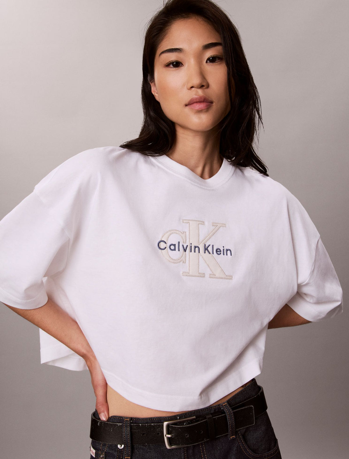 Denim Monologo Boxy T-Shirt - Calvin Klein Women