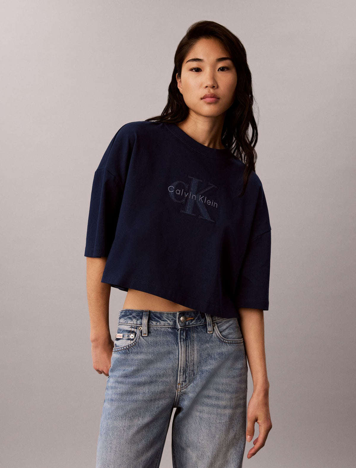 Denim Monologo Boxy T-Shirt - Calvin Klein Women