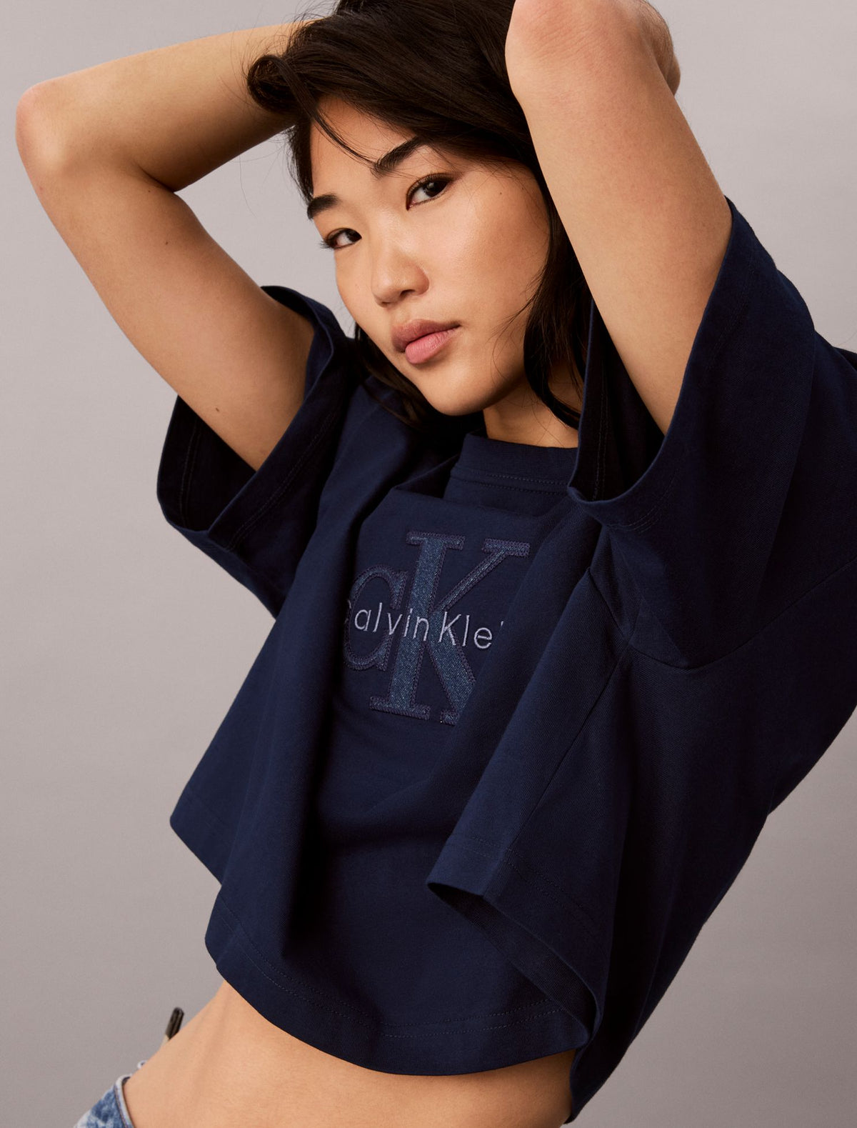 Denim Monologo Boxy T-Shirt - Calvin Klein Women