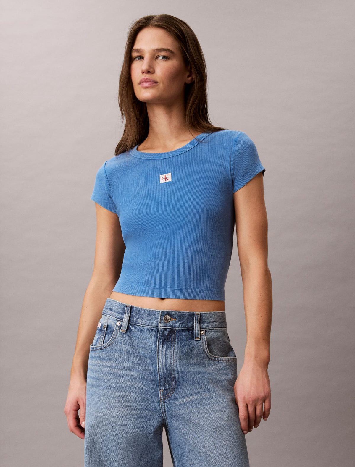 Woven Monologo Rib Crewneck Tee - Calvin Klein Women