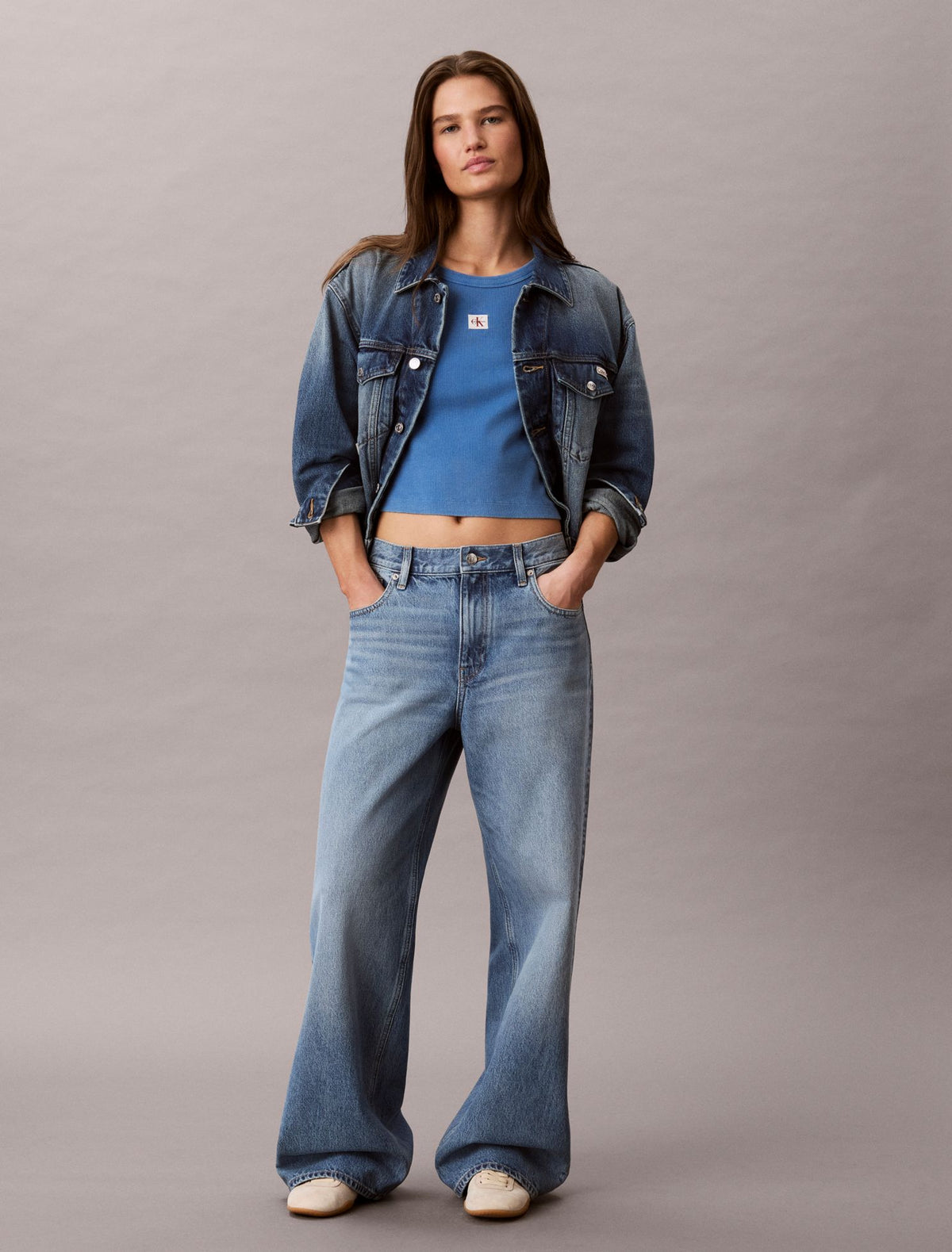 Woven Monologo Rib Crewneck Tee - Calvin Klein Women
