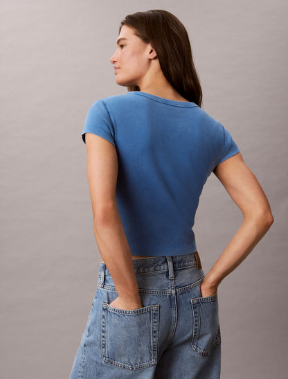 Woven Monologo Rib Crewneck Tee - Calvin Klein Women
