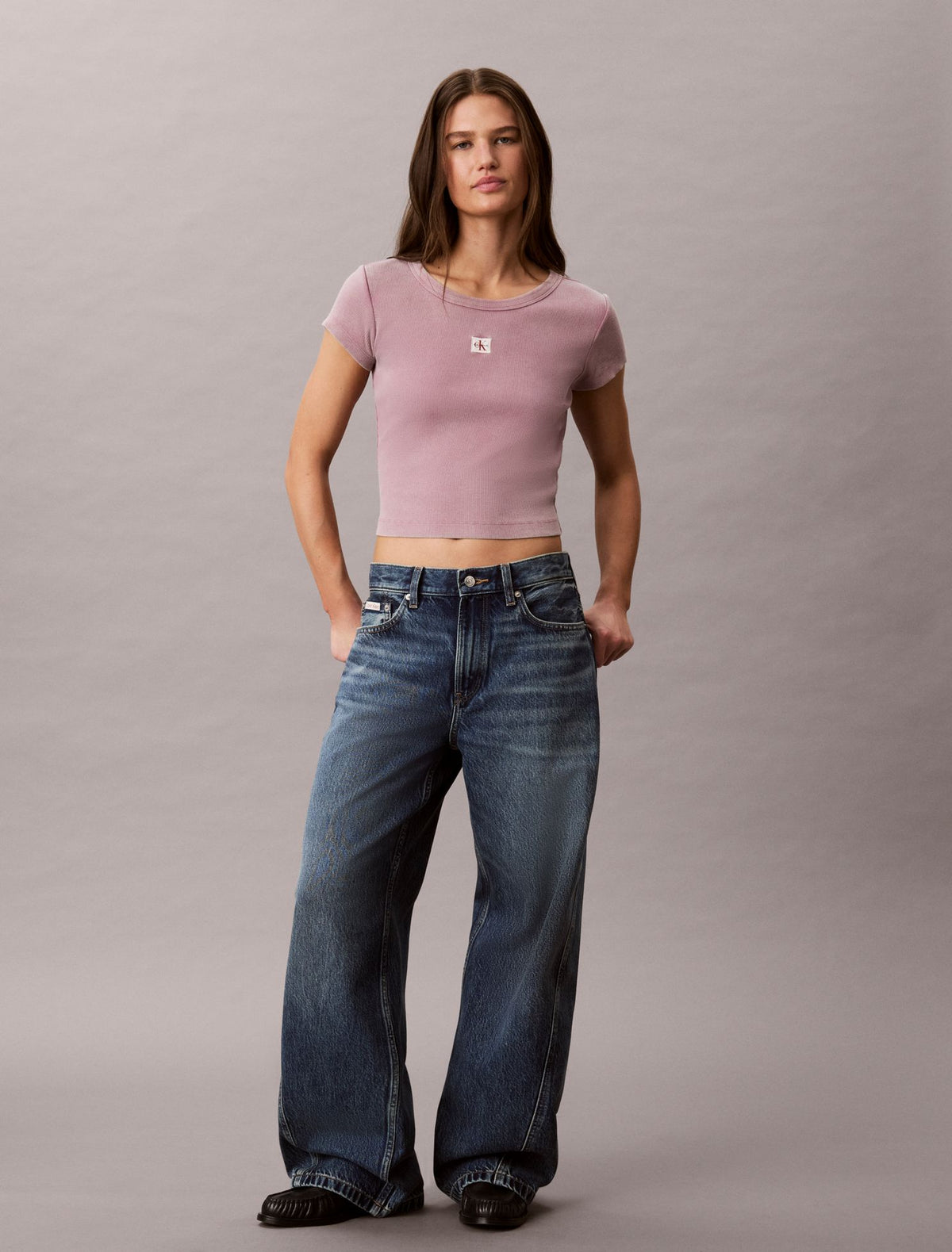 Woven Monologo Rib Crewneck Tee - Calvin Klein Women