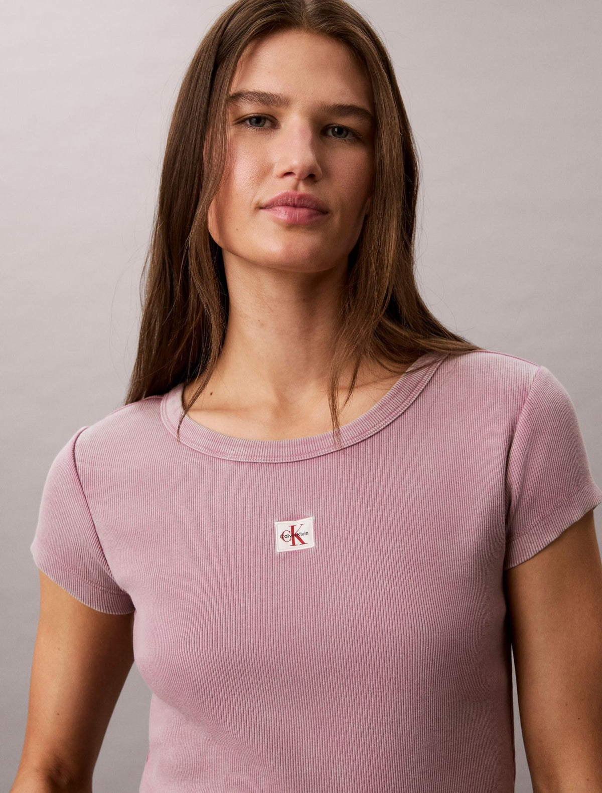 Woven Monologo Rib Crewneck Tee - Calvin Klein Women