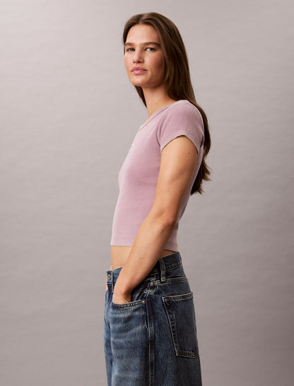 Woven Monologo Rib Crewneck Tee - Calvin Klein Women