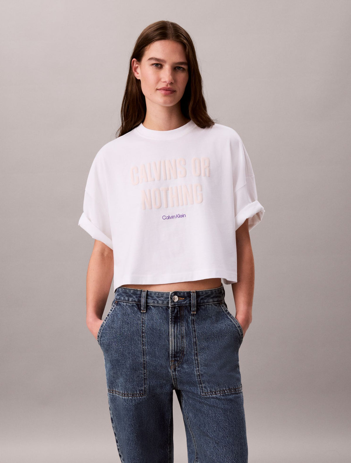 Boxy Cropped Bold Logo Tee - Calvin Klein Women