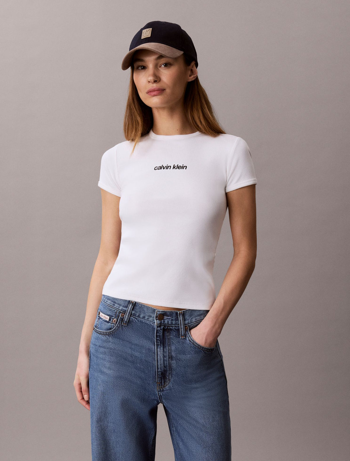 Contour Rib Logo Cropped Tee - Calvin Klein Women