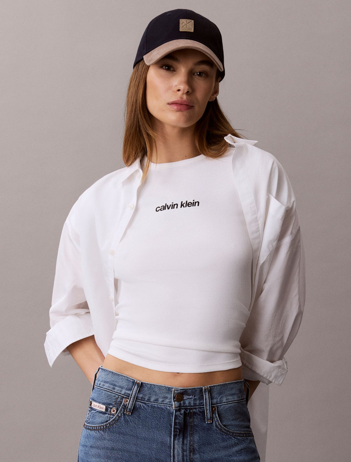 Contour Rib Logo Cropped Tee - Calvin Klein Women