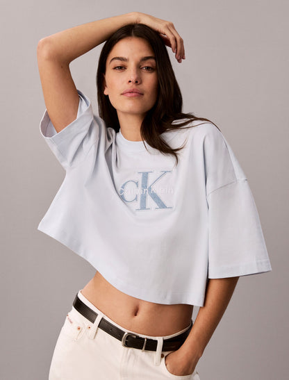 Denim Monologo Boxy T-Shirt - Calvin Klein Women