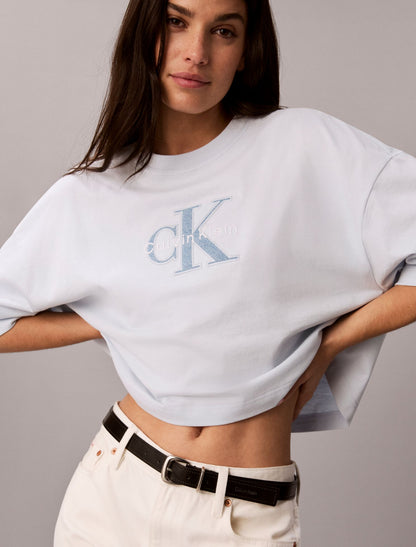 Denim Monologo Boxy T-Shirt - Calvin Klein Women