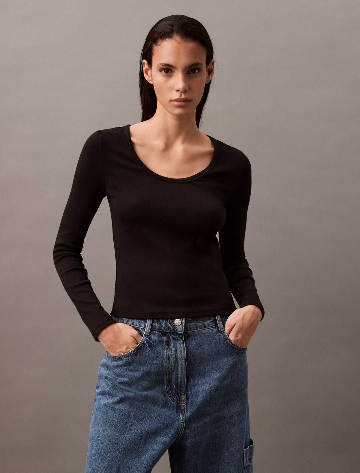 Cotton Contour Rib U-Neck Tee - Calvin Klein Women