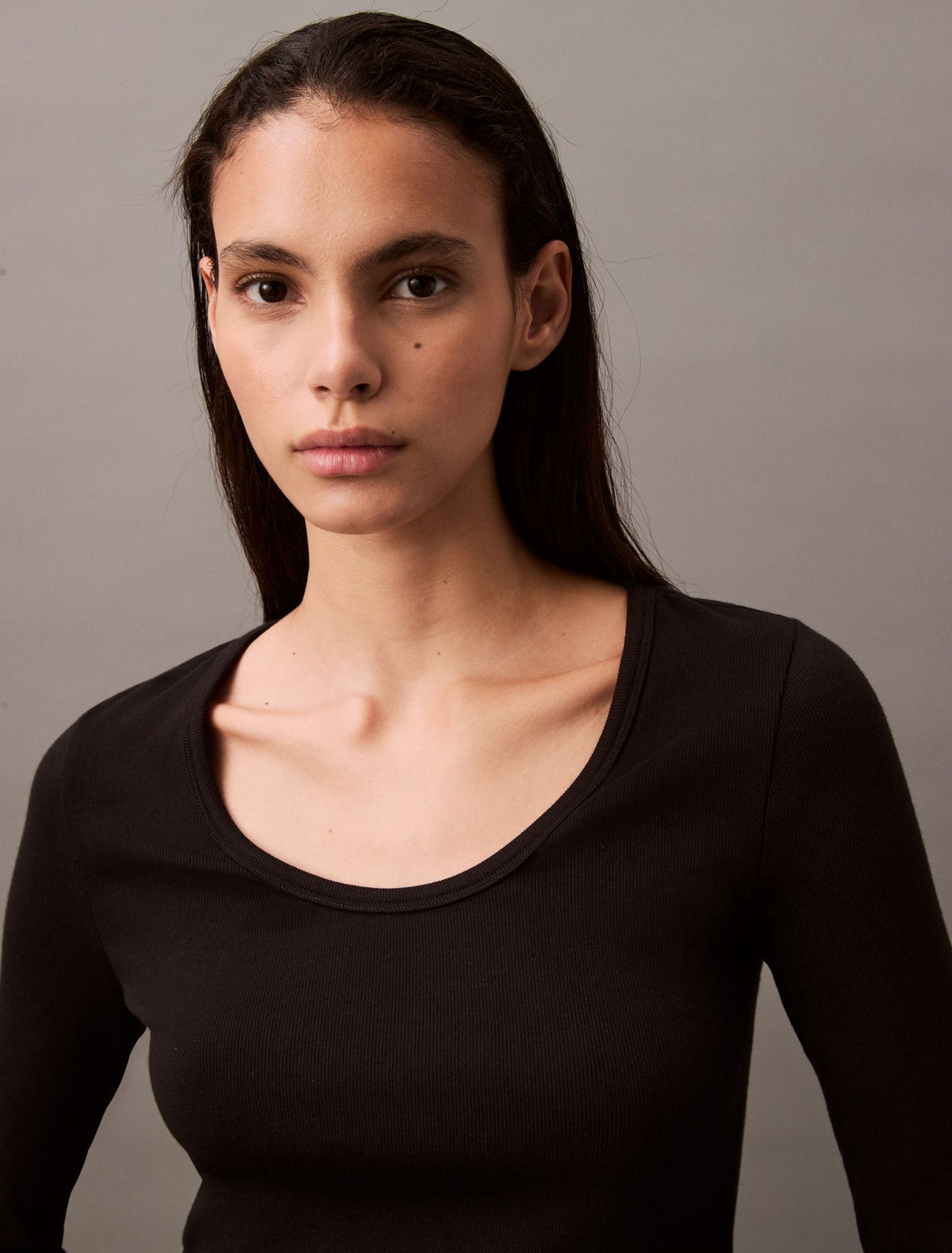 Cotton Contour Rib U-Neck Tee - Calvin Klein Women