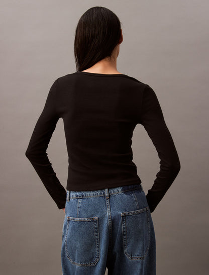 Cotton Contour Rib U-Neck Tee - Calvin Klein Women