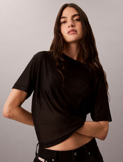 Relaxed Emblem Logo Mesh Crewneck Tee - Calvin Klein Women