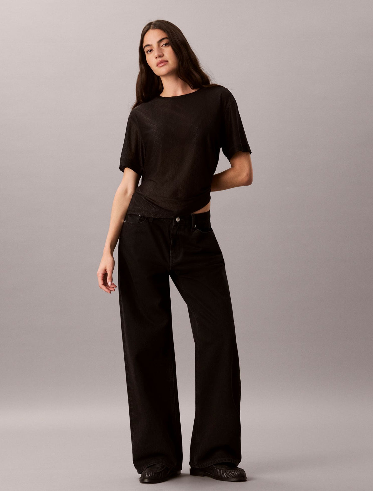 Relaxed Emblem Logo Mesh Crewneck Tee - Calvin Klein Women
