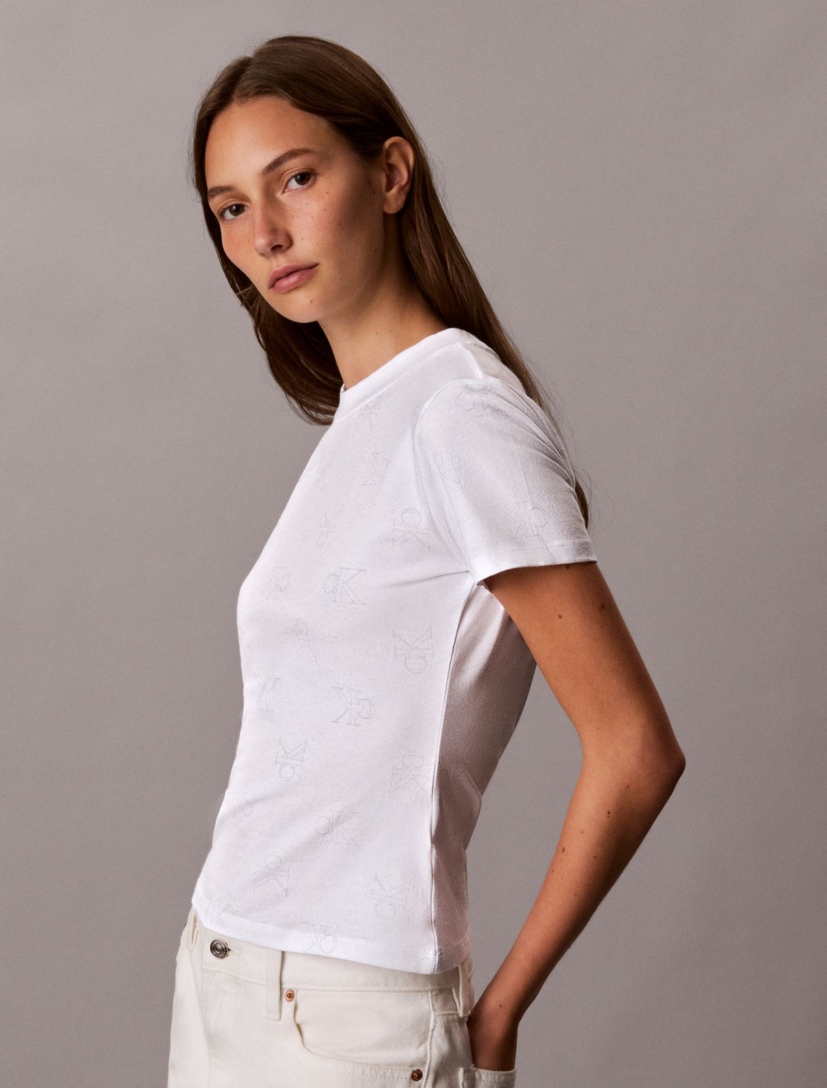 Allover Monogram Slim T-Shirt - Calvin Klein Women