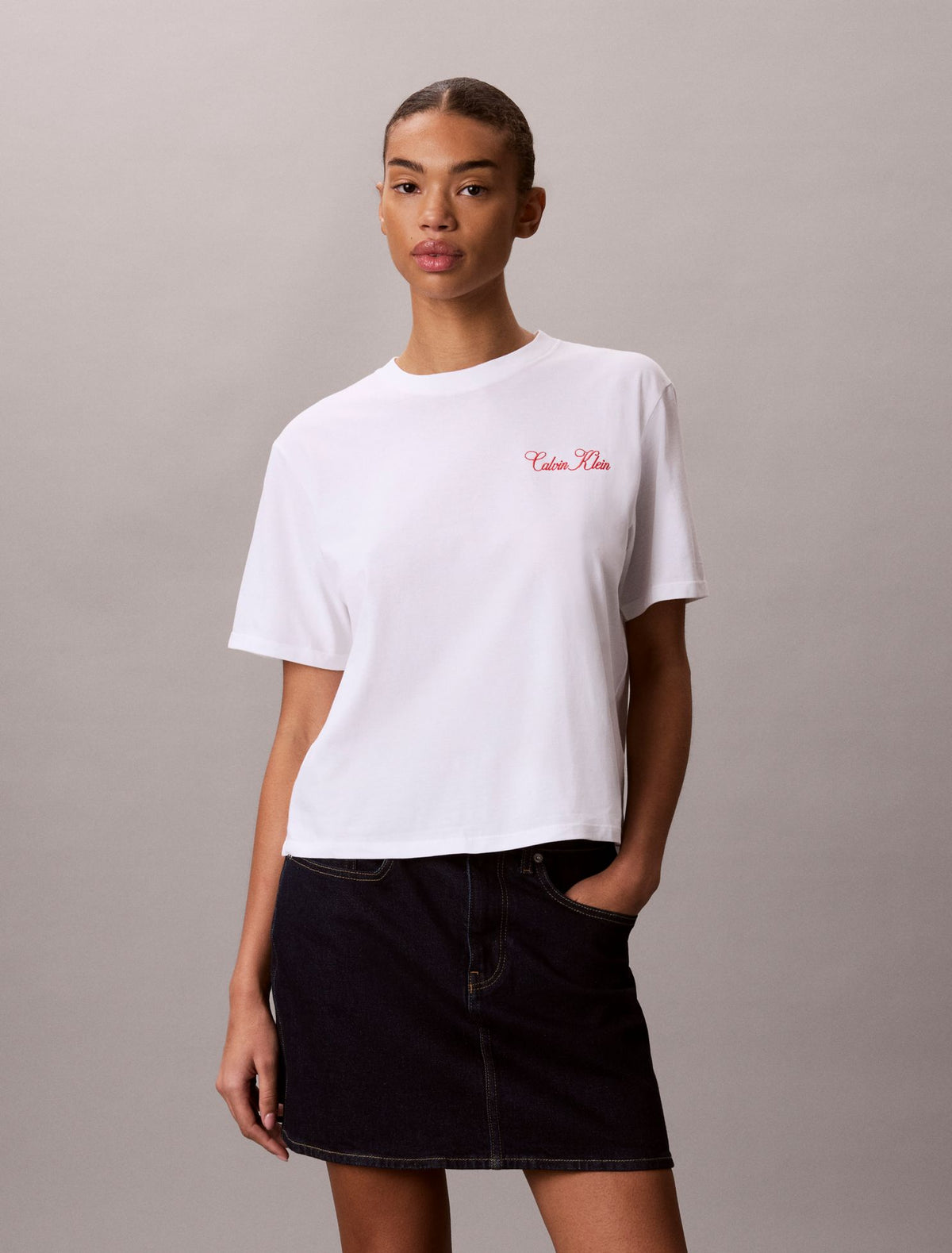 Cursive Calvin Klein Graphic Boxy Tee - Calvin Klein Women