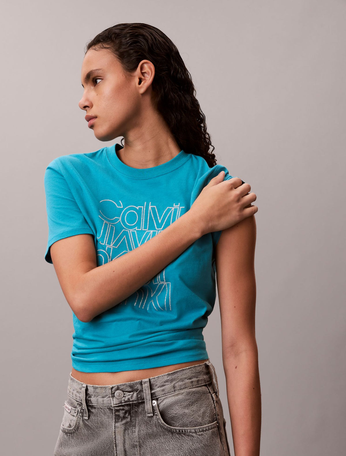 Glitter Logo Graphic Classic T-Shirt - Calvin Klein Women
