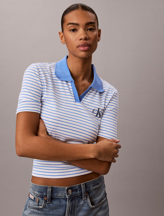 Monologo Stripe Rib Polo T-Shirt - Calvin Klein Women