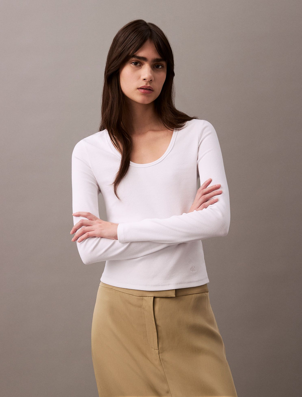 Cotton Contour Rib U-Neck Tee - Calvin Klein Women