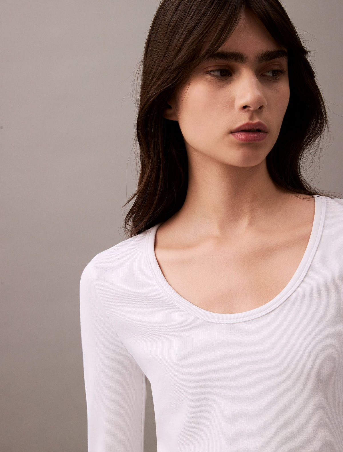 Cotton Contour Rib U-Neck Tee - Calvin Klein Women