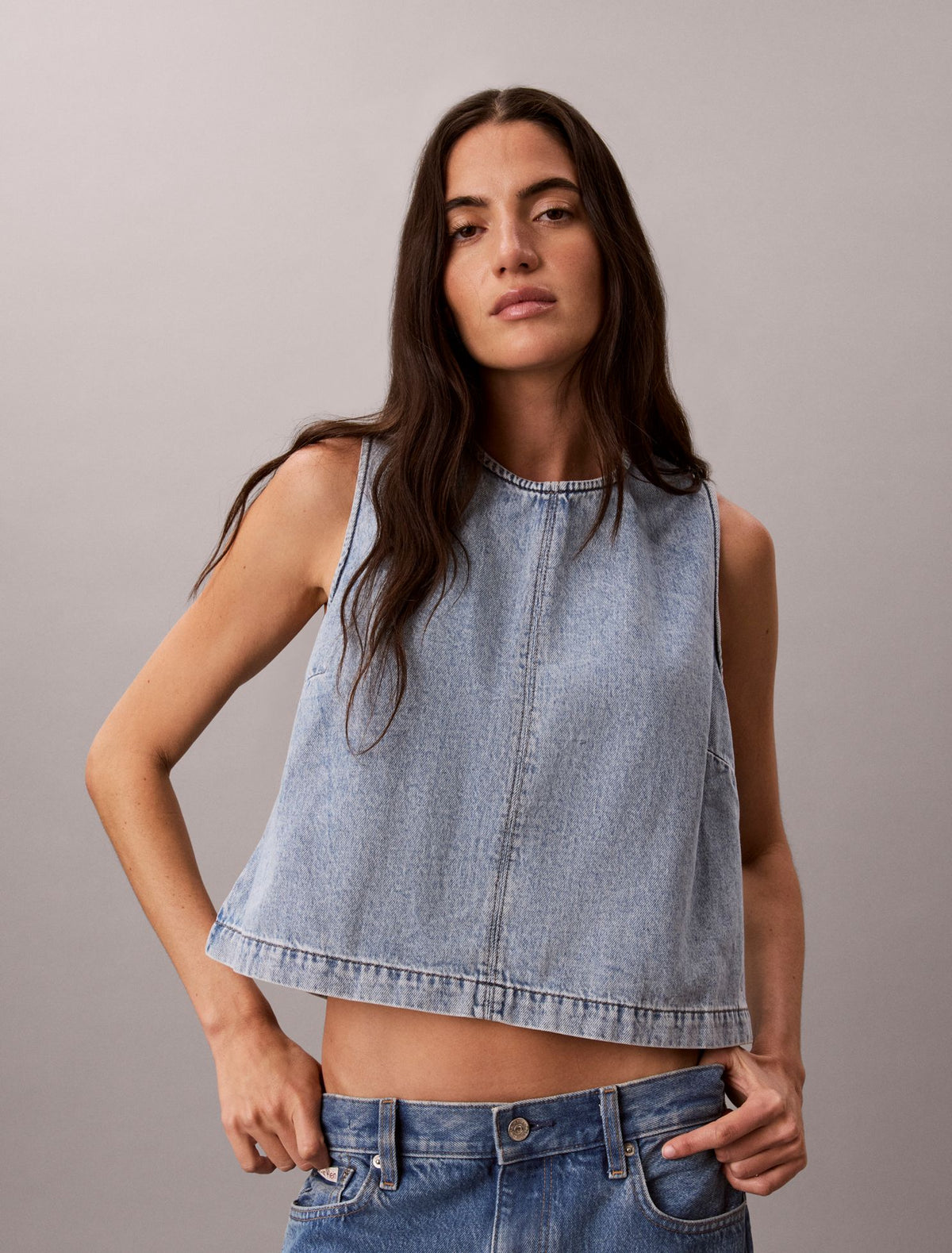 Denim Cropped Shell Top - Calvin Klein Women