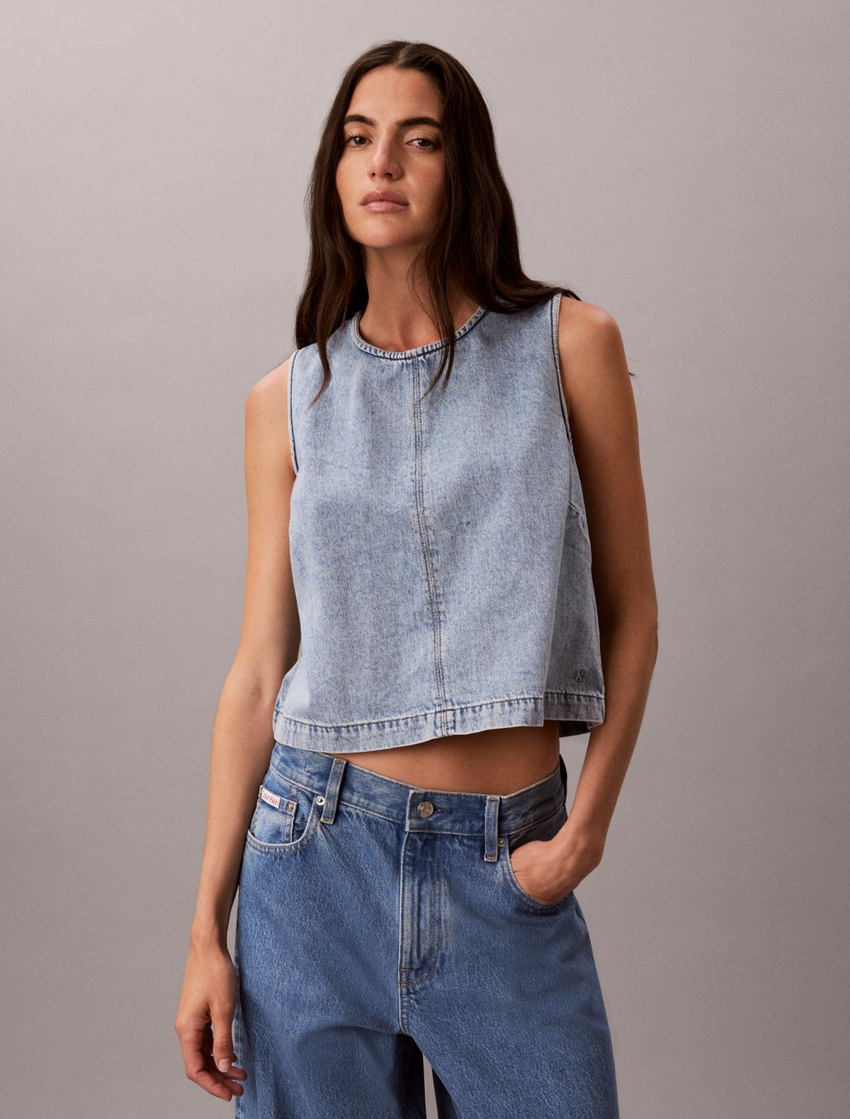 Denim Cropped Shell Top - Calvin Klein Women