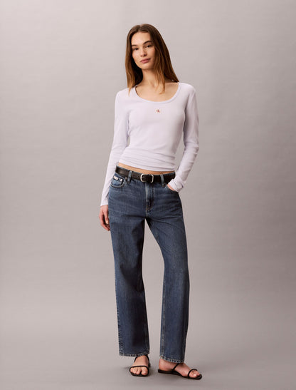 Woven Monologo Rib Scoop Neck T-Shirt - Calvin Klein Women