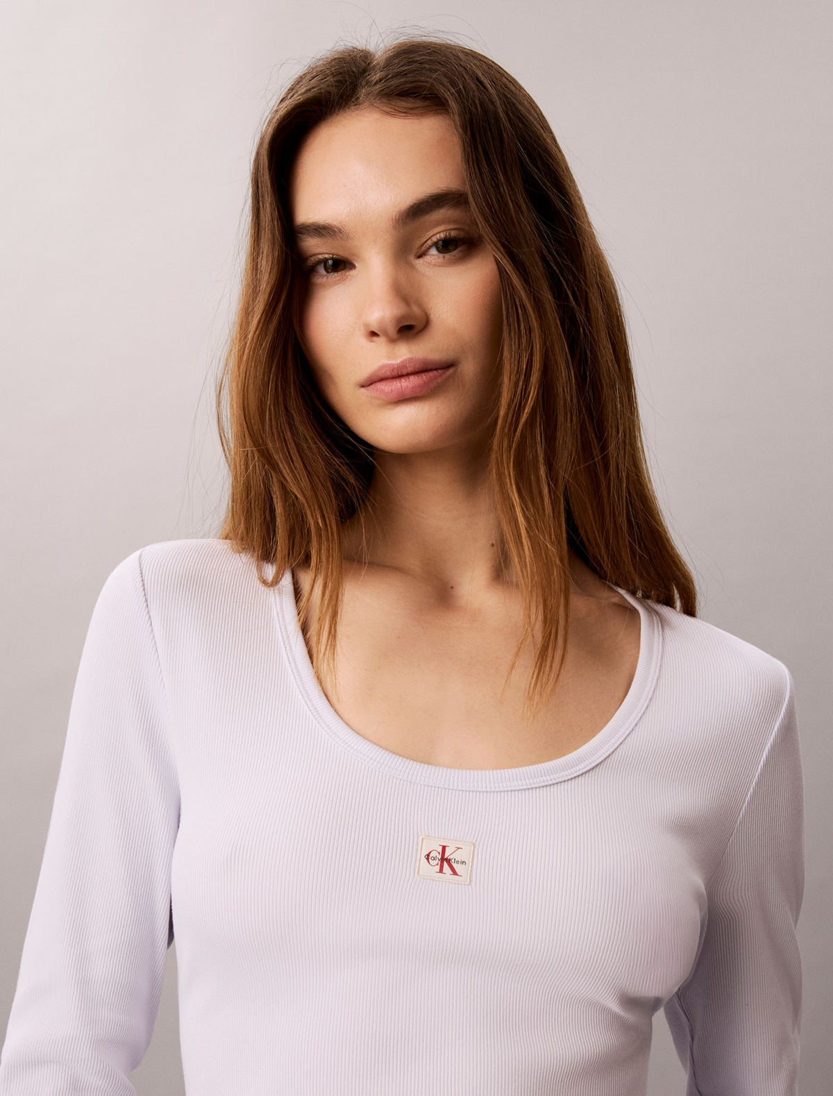 Woven Monologo Rib Scoop Neck T-Shirt - Calvin Klein Women