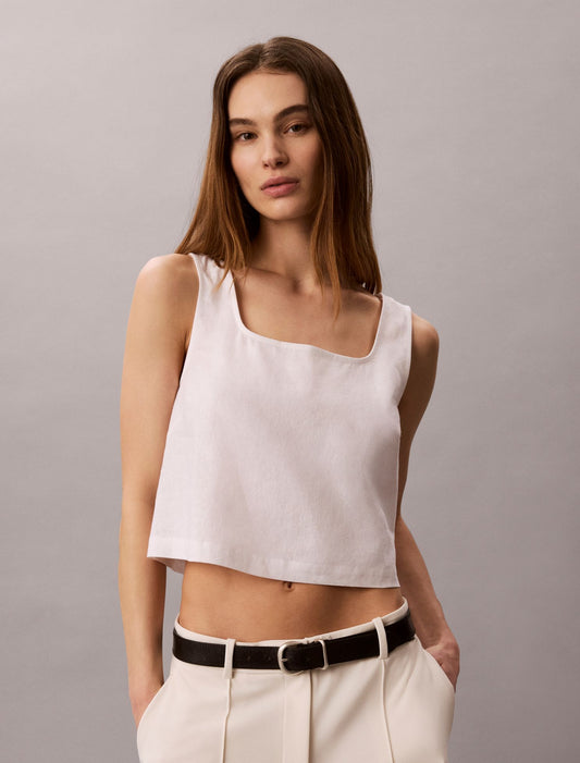 Linen Blend Cropped Tank Top - Calvin Klein Women