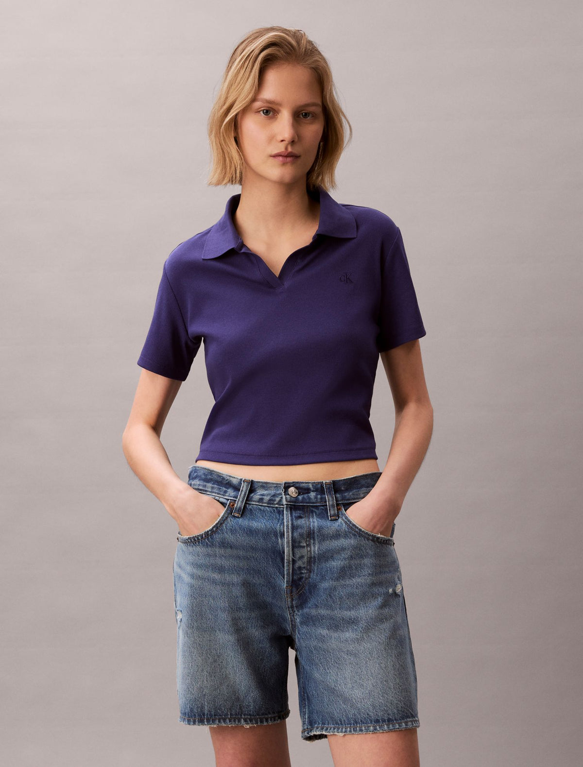 Cotton Contour Rib Polo Tee - Calvin Klein Women