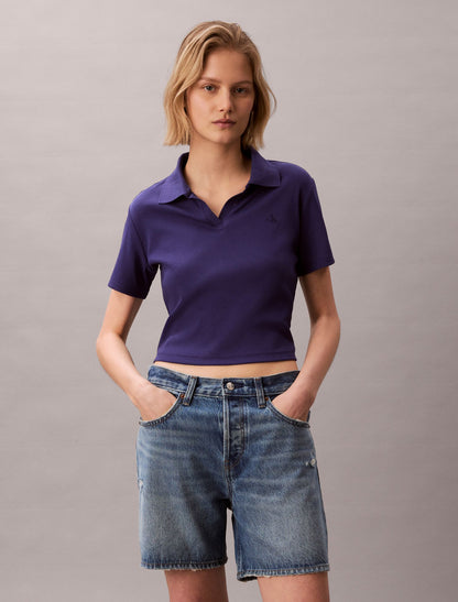 Cotton Contour Rib Polo Tee - Calvin Klein Women