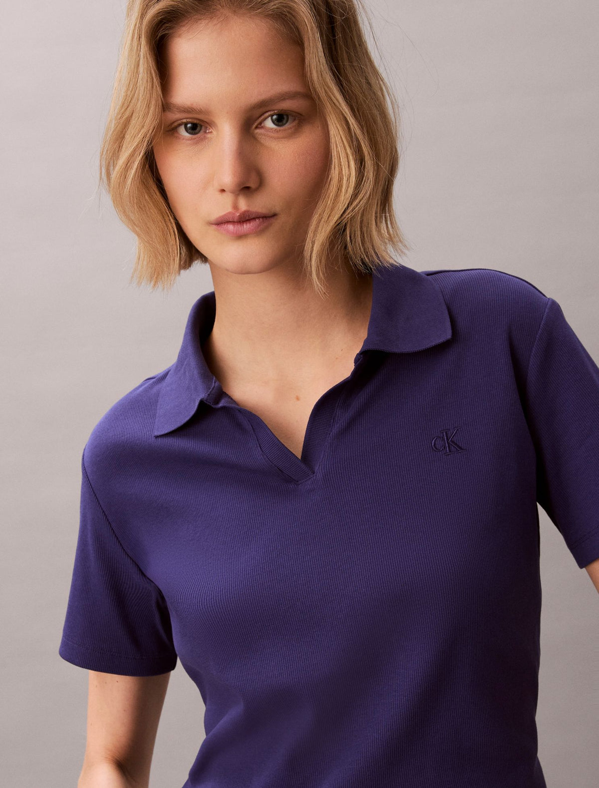 Cotton Contour Rib Polo Tee - Calvin Klein Women
