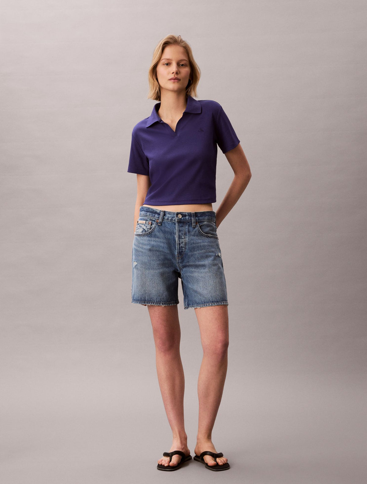 Cotton Contour Rib Polo Tee - Calvin Klein Women
