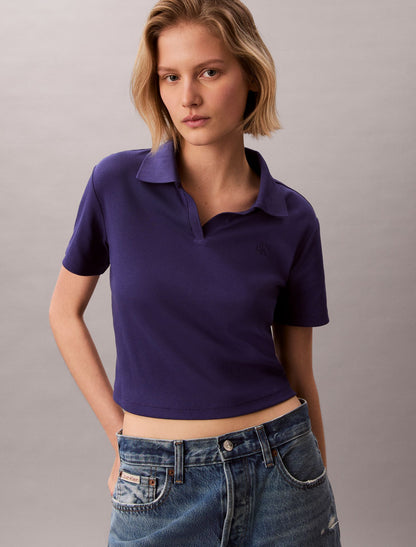 Cotton Contour Rib Polo Tee - Calvin Klein Women