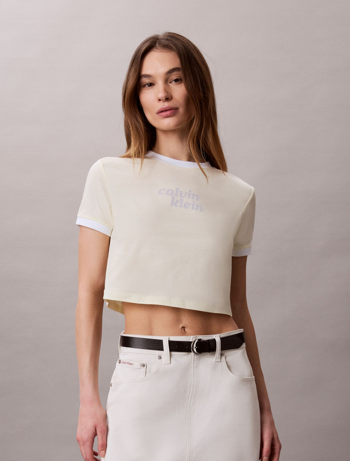 Logo Graphic Cropped Ringer T-Shirt - Calvin Klein Women