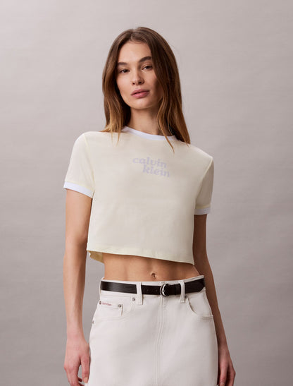 Logo Graphic Cropped Ringer T-Shirt - Calvin Klein Women