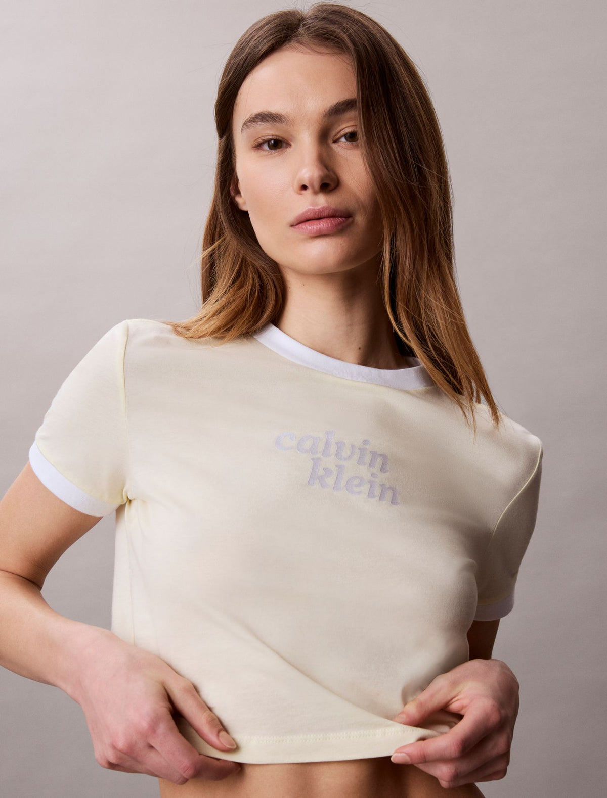 Logo Graphic Cropped Ringer T-Shirt - Calvin Klein Women