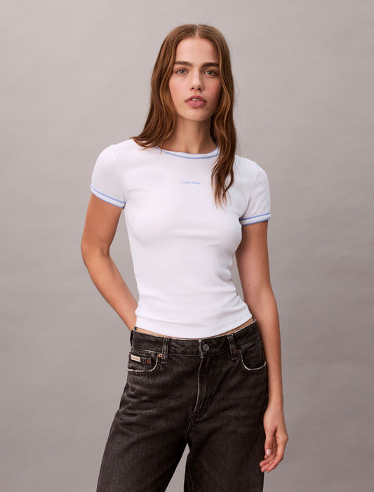 Contrast Trim Rib Logo Graphic Baby Tee - Calvin Klein Women