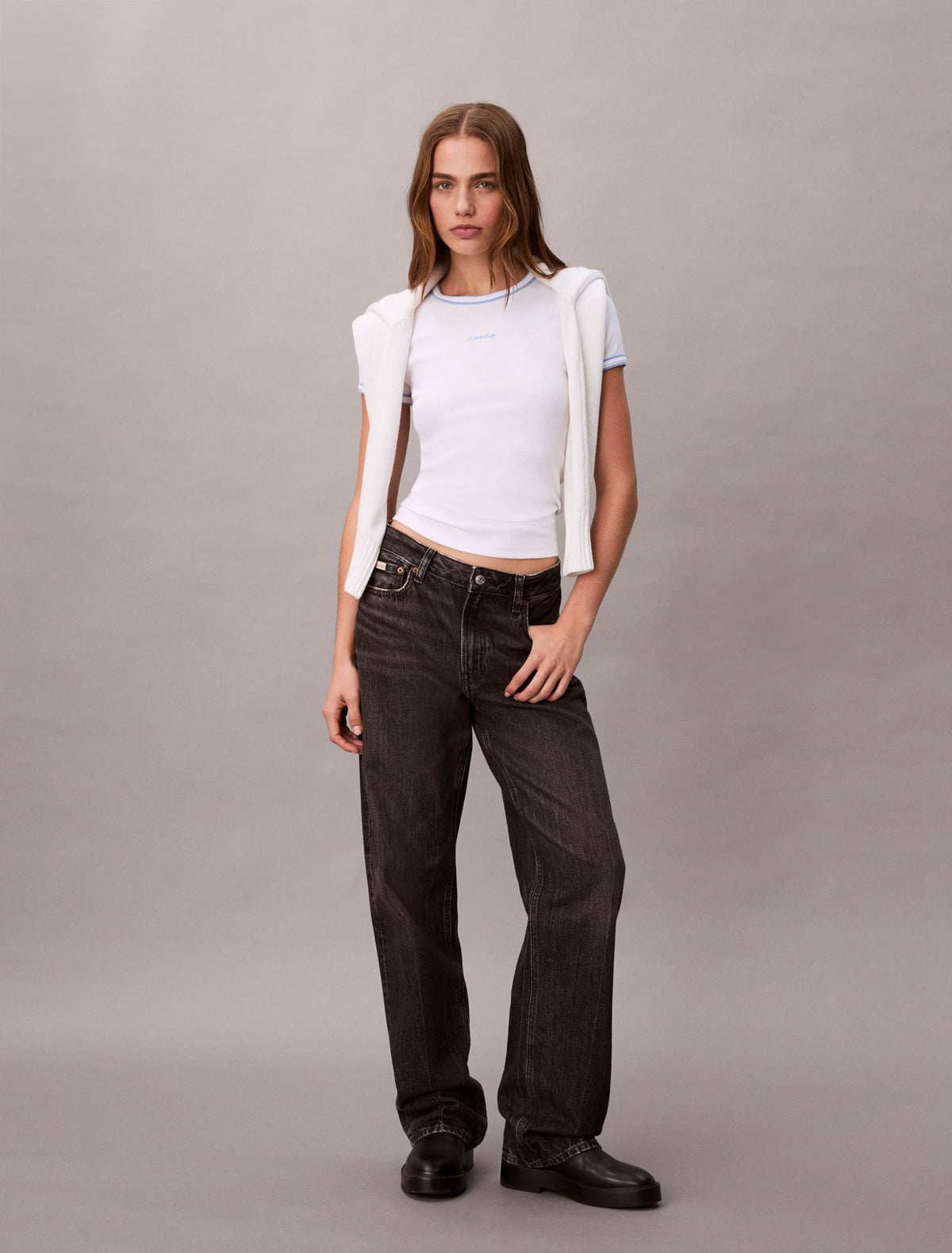 Contrast Trim Rib Logo Graphic Baby Tee - Calvin Klein Women