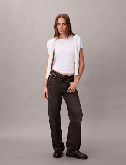 Contrast Trim Rib Logo Graphic Baby Tee - Calvin Klein Women