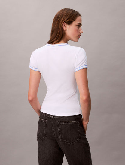 Contrast Trim Rib Logo Graphic Baby Tee - Calvin Klein Women