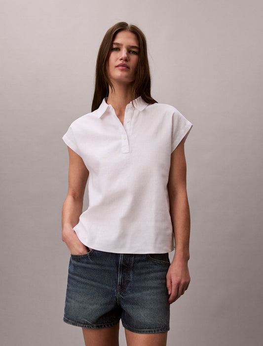 Linen Blend Short Sleeve Top - Calvin Klein Women